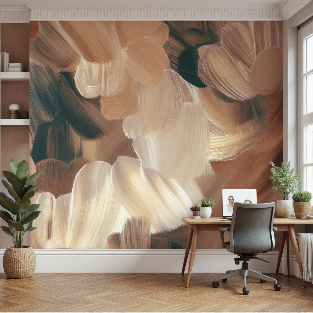 3D Wallpaper Amber Brushstrokes Harmony